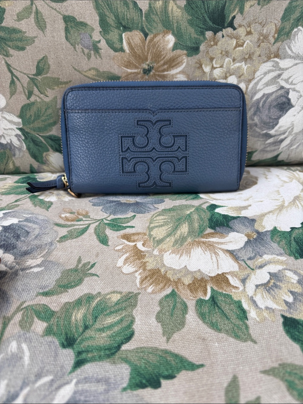 Tory Burch Dusty Blue / Bluewood Color Zip Continental Wallet